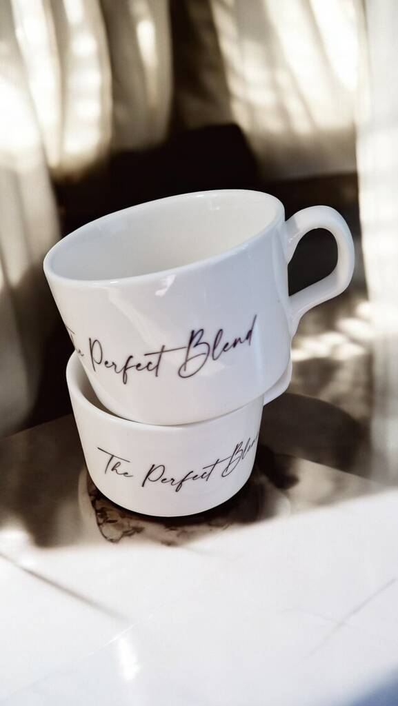 Personalised Zawj & Zawjah Islamic couple teacup set – custom name 3-piece ceramic gift with calligraphy, saucer, and spoon