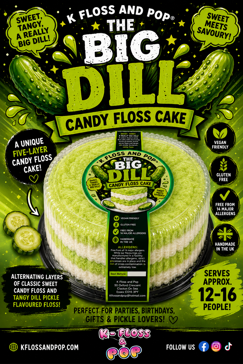 The Big Dill Candy Floss Cake | Dill Pickle Flavoured 5 Layer Candy Floss Cake | Vegan Novelty Sweet Gift