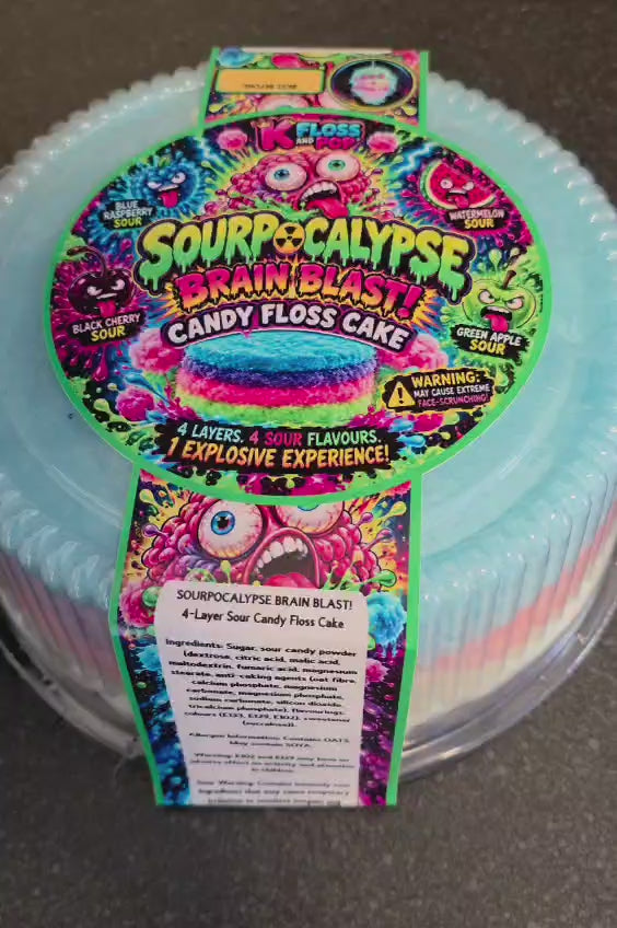 Sourpocalypse Brain Blast™ | Sweet & Sour Candy Floss Cake | 8 Inch