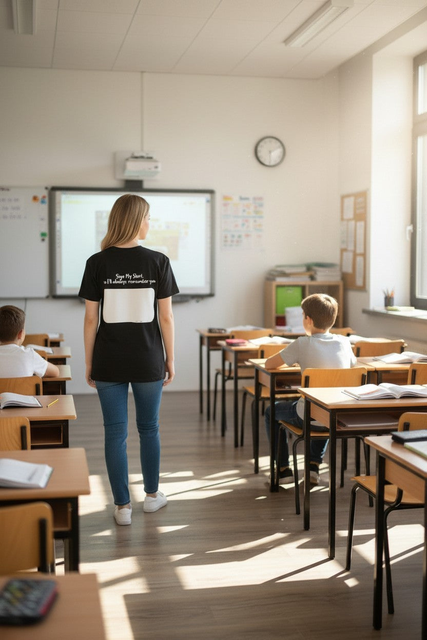 Sign My Shirt – Funny Teacher Gift | Personalised Leavers T-Shirt | End of School Memory Shirt + FREE Pen