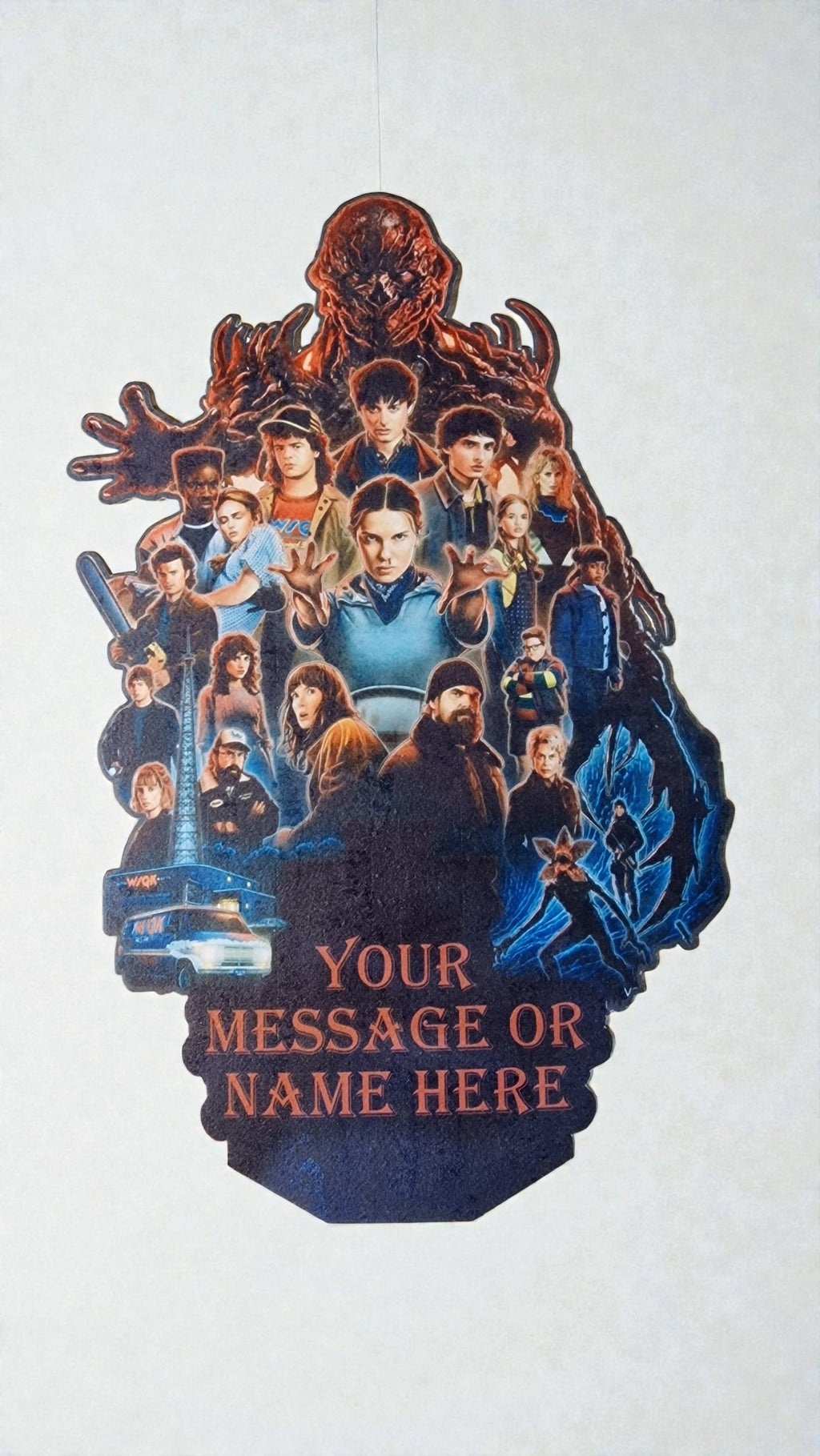 Decorative wall art with a central figure and 'Your Message or Name Here' text on a white background