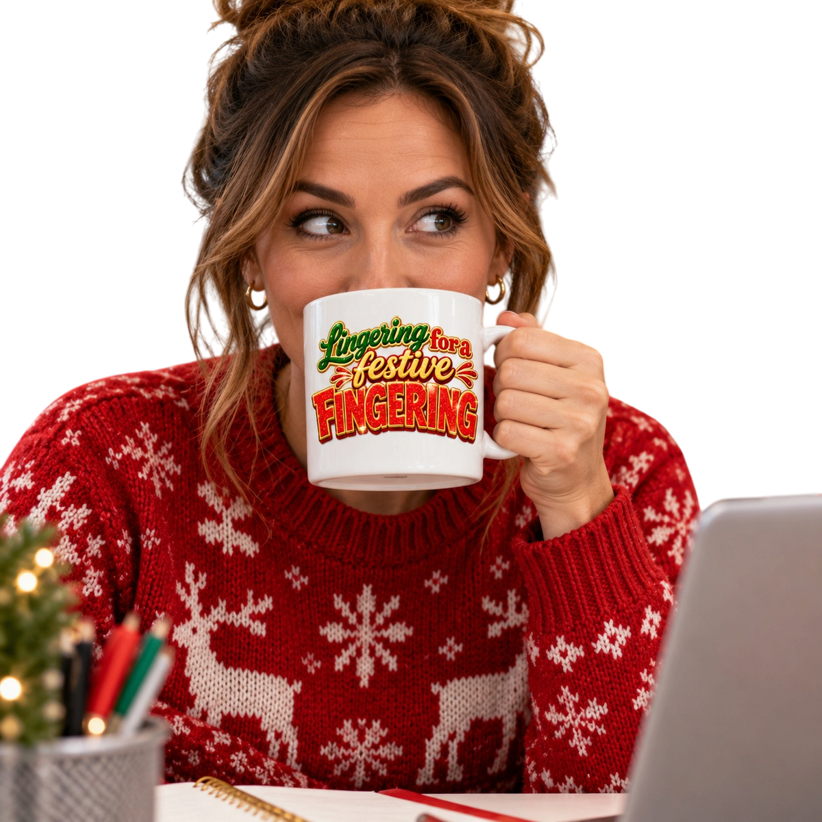 Lingering for a Festive Fingering Christmas Mug | Funny Rude Xmas Gift | Adult Secret Santa Mug