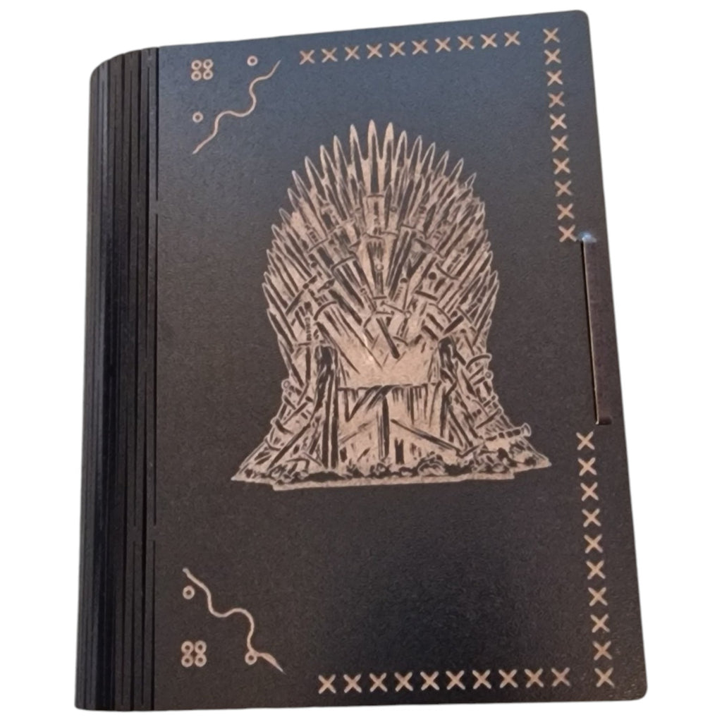 Iron Throne Gift, Fantasy Gift, Personalised Gift, Wooden Book Box, Secret Storage, Keepsake Box, Fantasy Decor, Custom Name Gift, Book Lover Gift, Collector Gift, Handmade UK, Throne Inspired, Wooden Keepsake