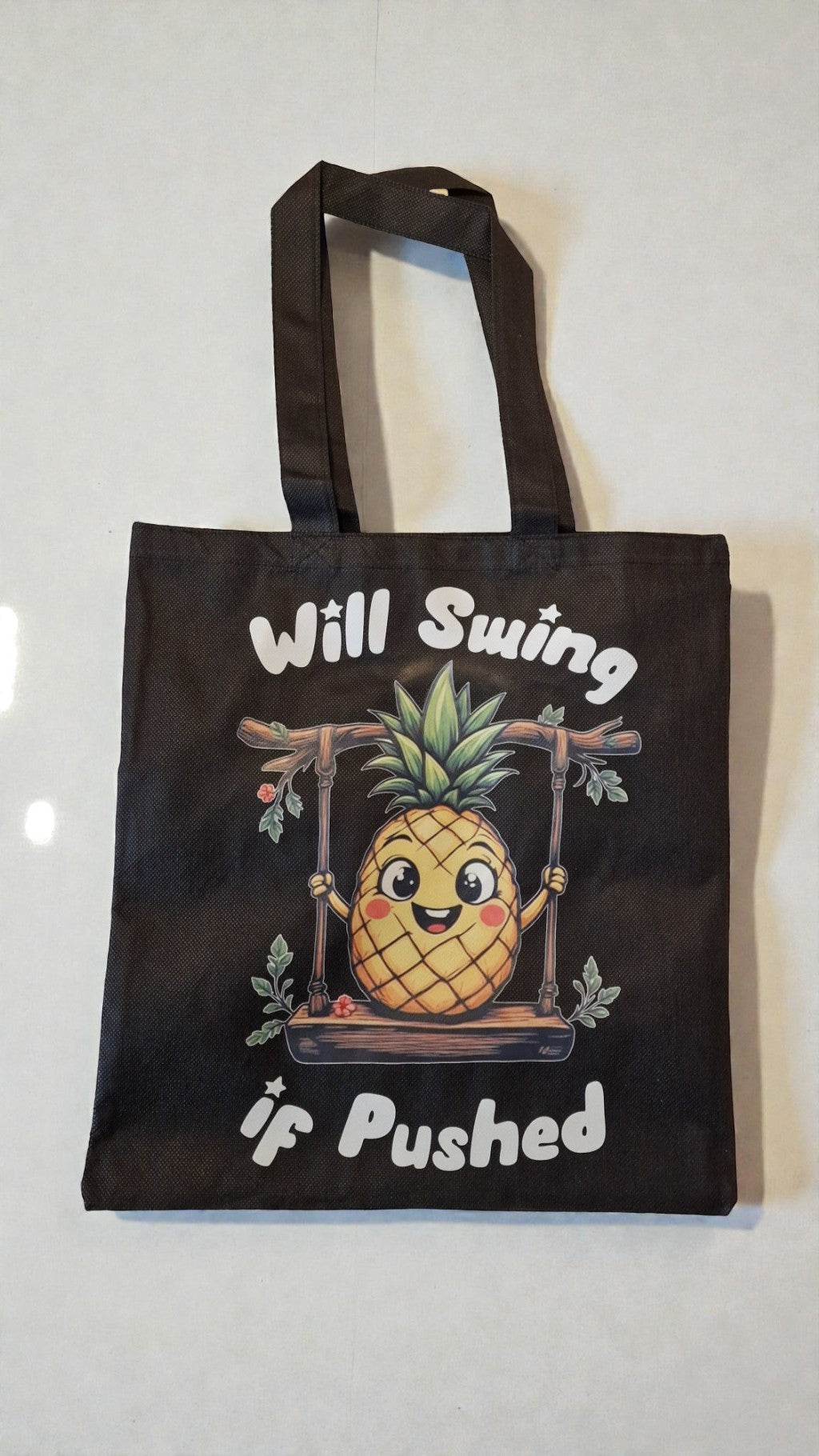 Will Swing Pineapple Cruise &amp; Holiday Tote Bag | Lightweight Eco-Friendly Black Shoulder Bag 38x42cm