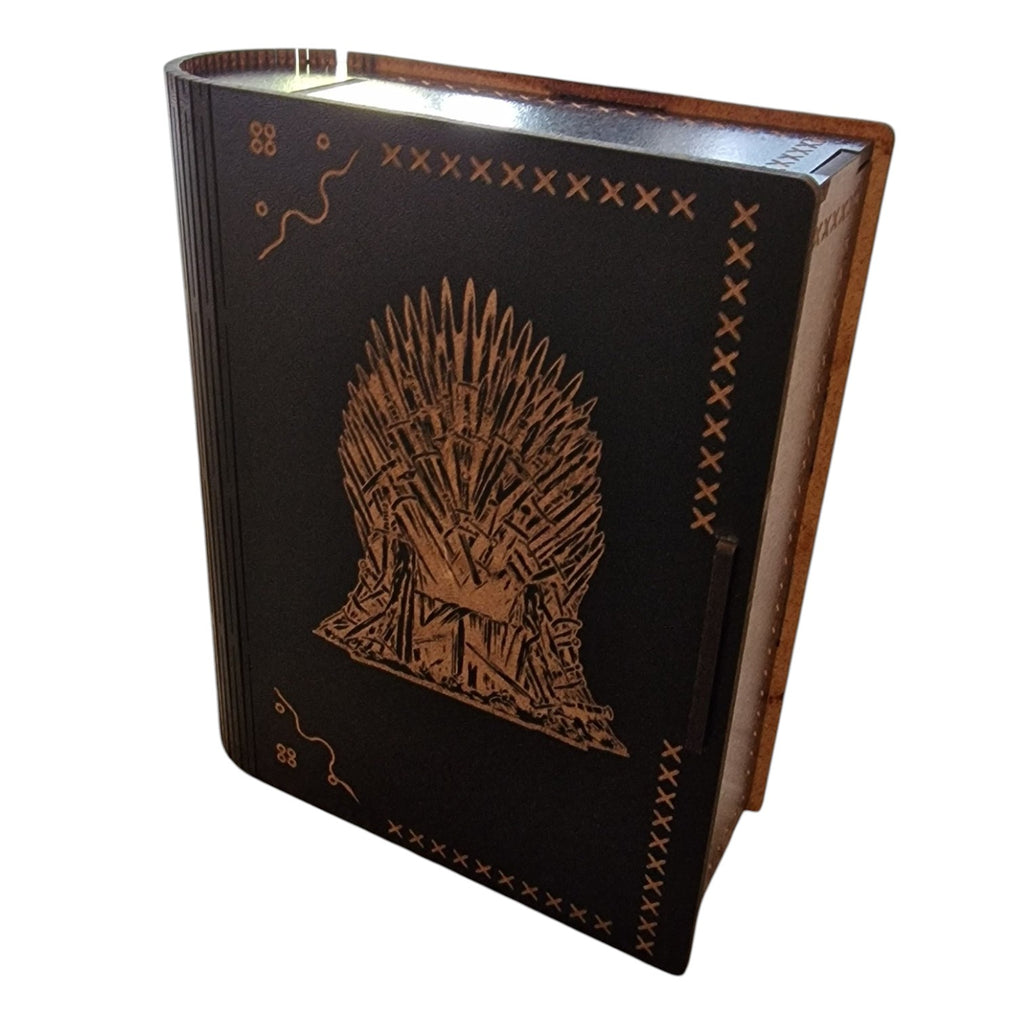 Iron Throne Gift, Fantasy Gift, Personalised Gift, Wooden Book Box, Secret Storage, Keepsake Box, Fantasy Decor, Custom Name Gift, Book Lover Gift, Collector Gift, Handmade UK, Throne Inspired, Wooden Keepsake