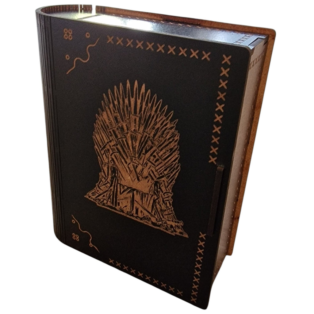 Iron Throne Gift, Fantasy Gift, Personalised Gift, Wooden Book Box, Secret Storage, Keepsake Box, Fantasy Decor, Custom Name Gift, Book Lover Gift, Collector Gift, Handmade UK, Throne Inspired, Wooden Keepsake