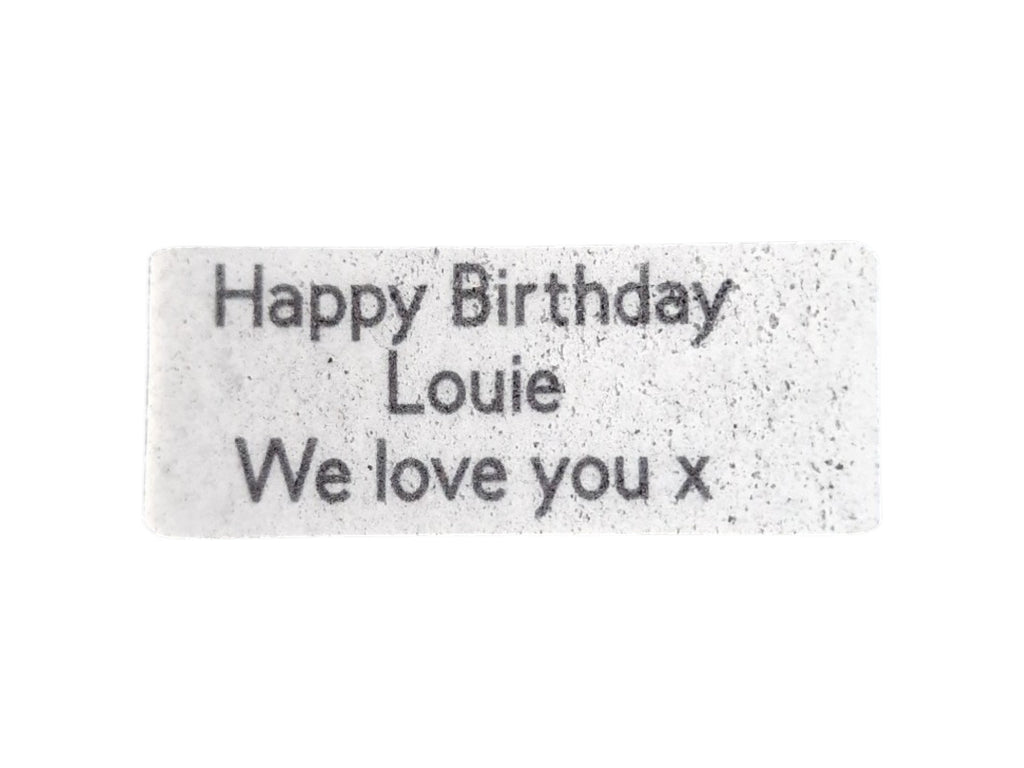 Personalized birthday message on a white background