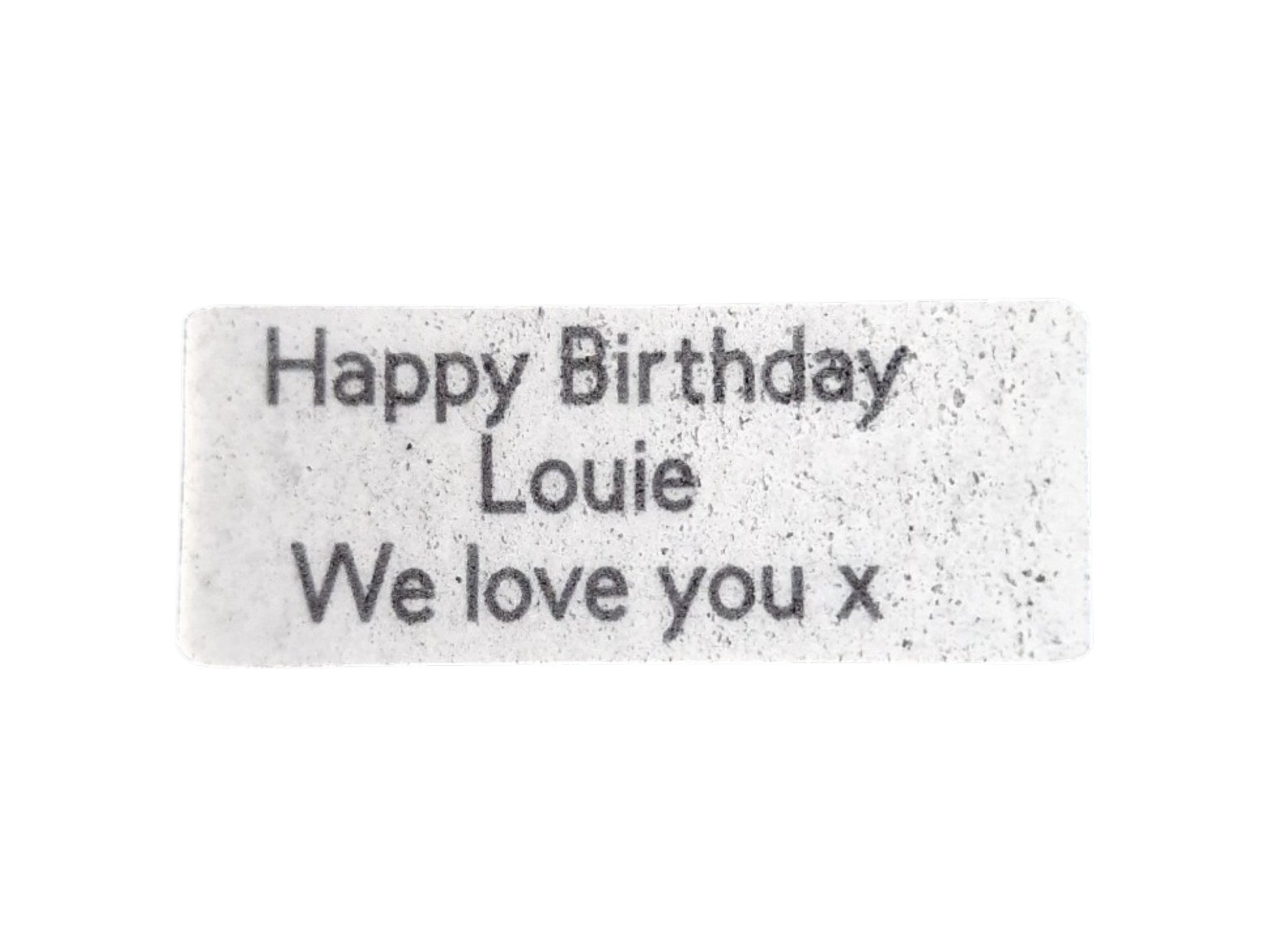 Personalized birthday message on a white background