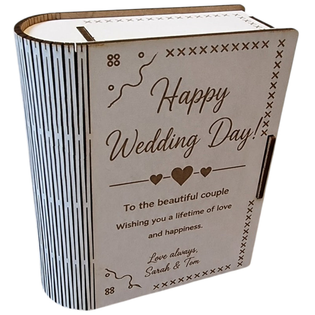 Personalised Wooden Secret Book Box | Wedding Keepsake Box | Hidden Ring Box | Handmade by K Floss and Pop®